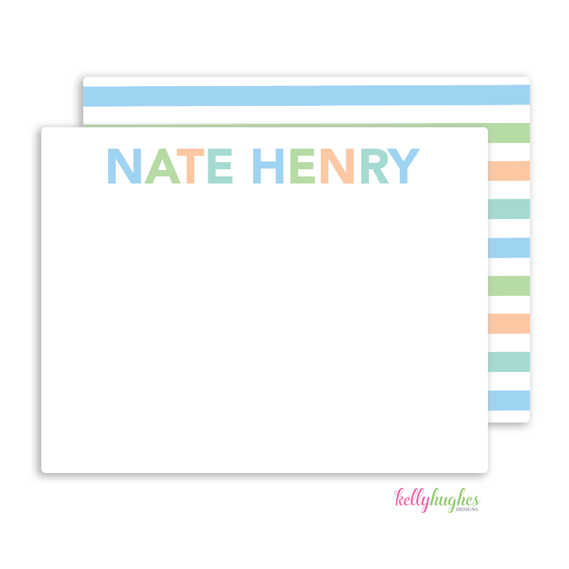 Blue Block Letters Flat Note Cards - Kelly Hughes Designs