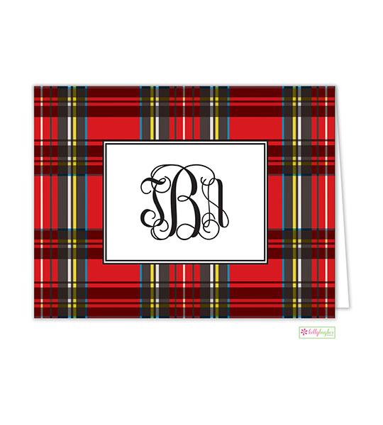 Red Plaid Monogrammed Folded Note Cards - Kelly Hughes Designs
