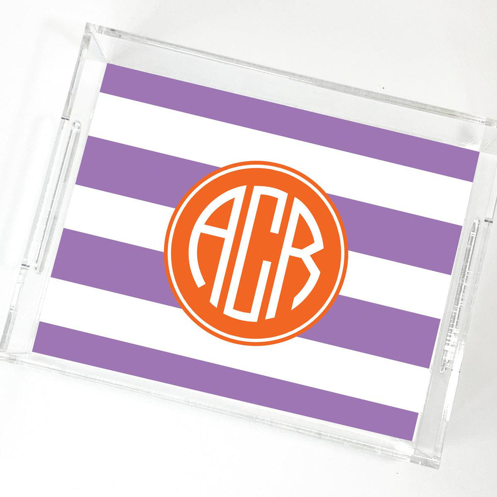 Monogram Stripes Lucite Tray *custom colors*-Lucite Serving Trays-Small Tray (8.5x11")-Kelly Hughes Designs