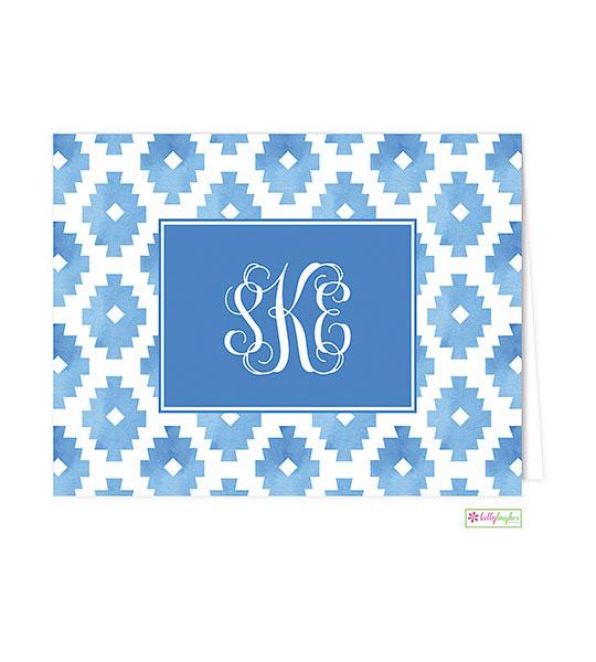 Blue Aztec Monogrammed Folded Note Cards - Kelly Hughes Designs