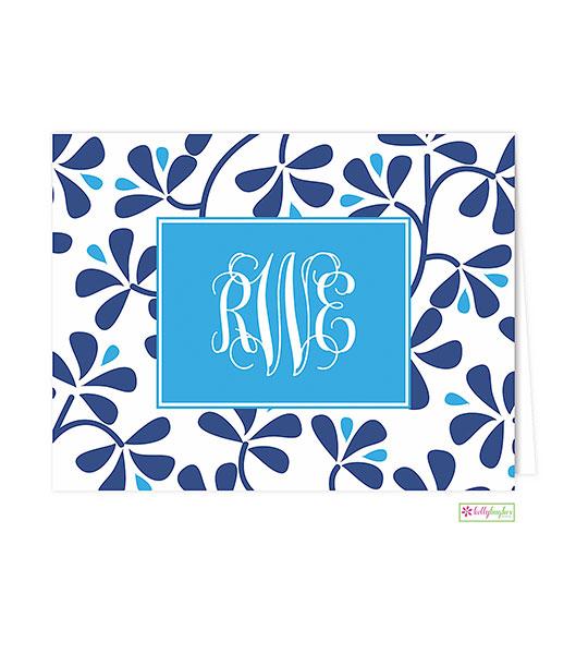 Blue Floral Monogrammed Folded Note Cards - Kelly Hughes Designs