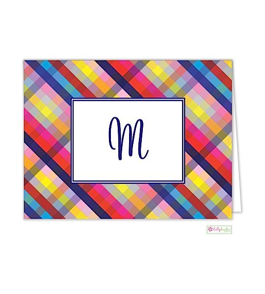 Bright Gingham Monogrammed Folded Note Cards - Kelly Hughes Designs