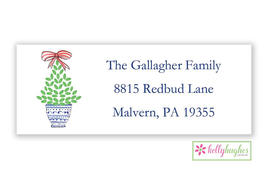 Christmas Topiary address label - Kelly Hughes Designs