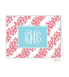 Coral Stripes Monogrammed Folded Note Cards - Kelly Hughes Designs