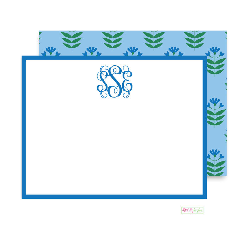 Blue Block Print Flat Note Cards