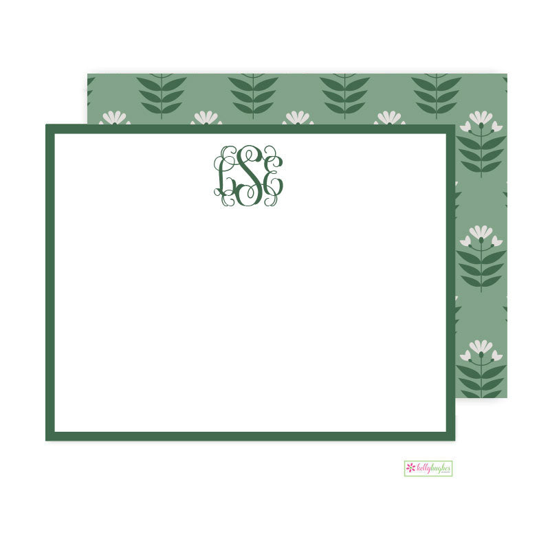 Green Block Print Flat Note Cards