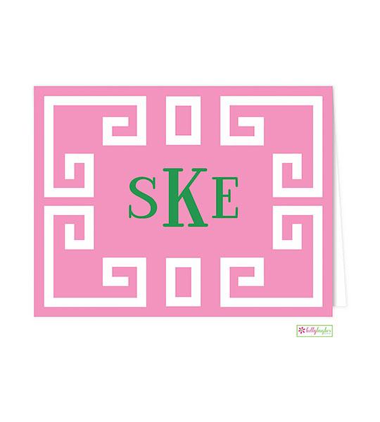 Framed Key Pink Monogrammed Folded Note Cards - Kelly Hughes Designs
