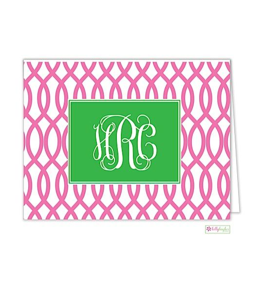 Garden Gate Pink Monogrammed Folded Note Cards - Kelly Hughes Designs