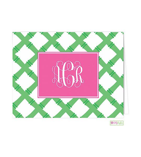 Green Bamboo Monogrammed Folded Note Cards - Kelly Hughes Designs