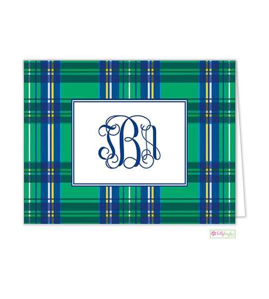 Green Plaid Monogrammed Folded Note Cards - Kelly Hughes Designs
