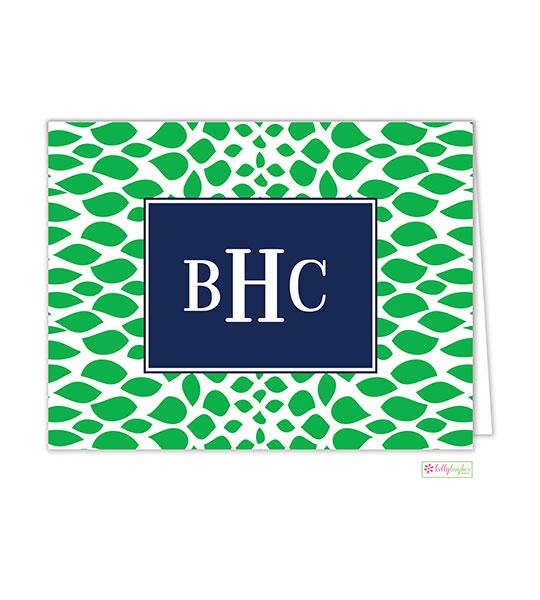 Green Reptile Monogrammed Folded Note Cards - Kelly Hughes Designs