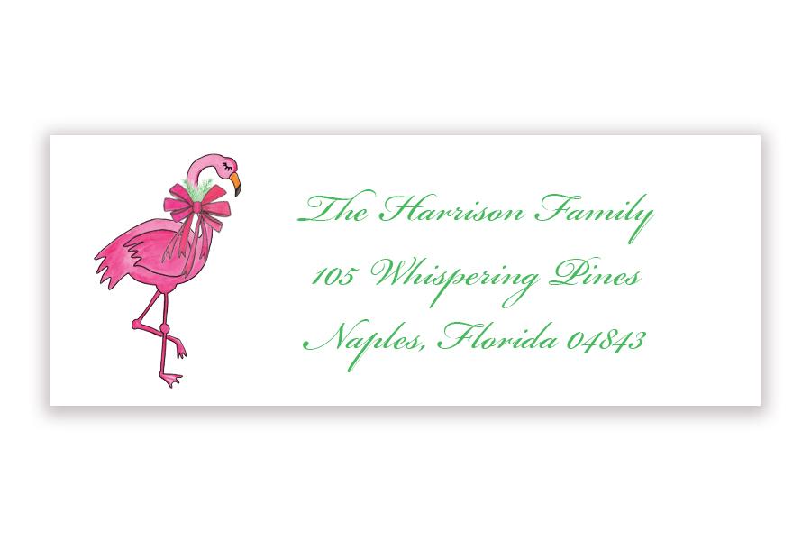 Holly Flamingo holiday address label - Kelly Hughes Designs