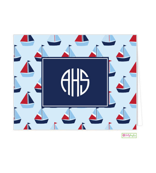 Sailboat Monogrammed Folded Note Cards