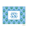 Blue Floral Block Monogrammed Folded Note Cards