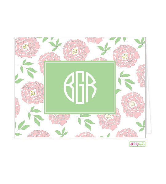 Peony Print Monogrammed Folded Note Cards