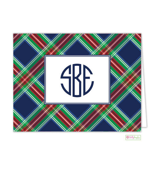 Navy Plaid Monogrammed Folded Note Cards