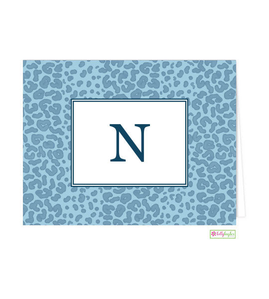 Wild Blue Monogrammed Folded Note Cards
