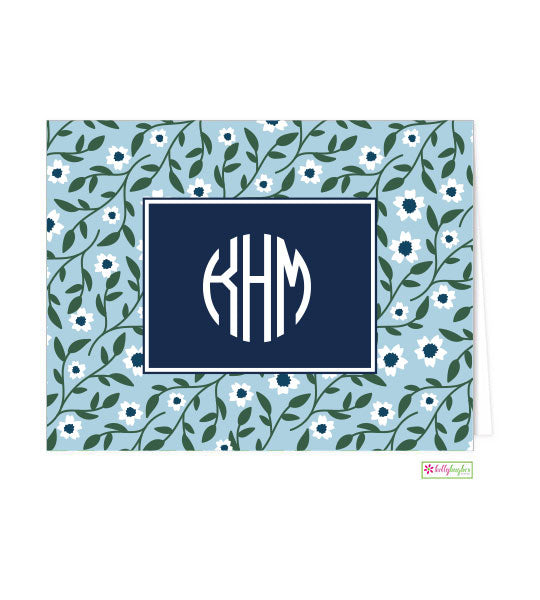 Blue Daisies Monogrammed Folded Note Cards