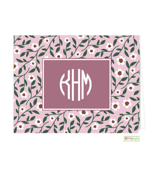 Dusty Pink Daisies Monogrammed Folded Note Cards