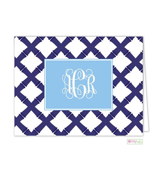 Navy Bamboo Monogrammed Folded Note Cards - Kelly Hughes Designs