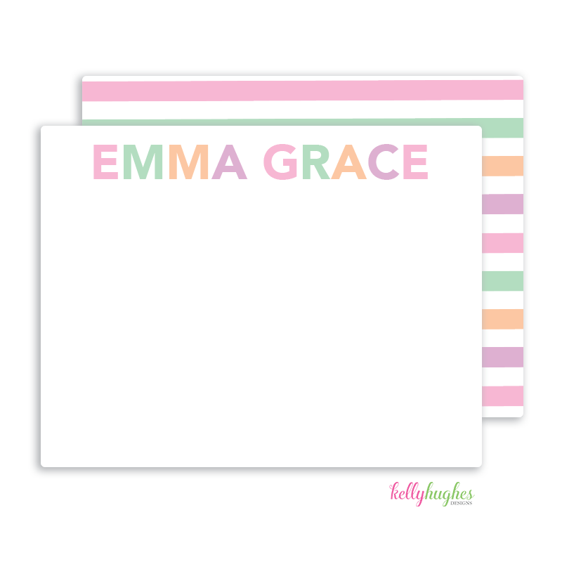 Pink Block Letters Flat Note Cards - Kelly Hughes Designs