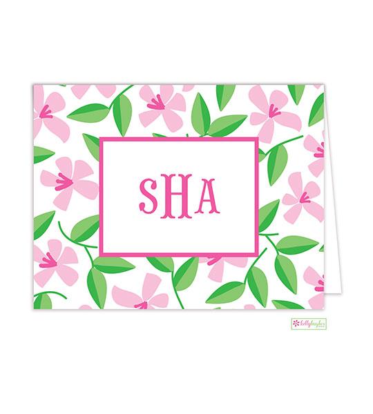 Pink Blossom Monogrammed Folded Note Cards - Kelly Hughes Designs