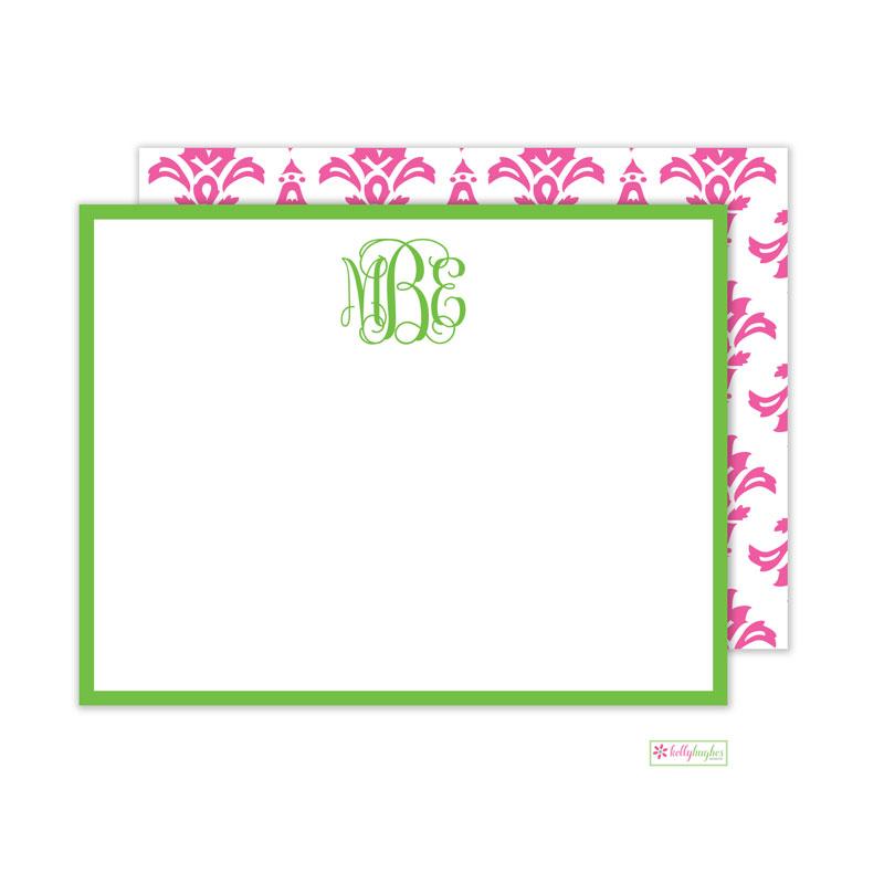 Pink Damask Flat Note Cards - Kelly Hughes Designs