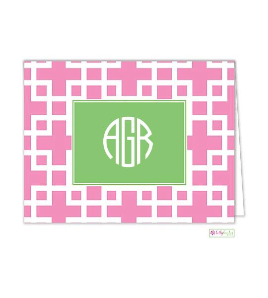 Squared Pink Monogrammed Folded Note Cards - Kelly Hughes Designs