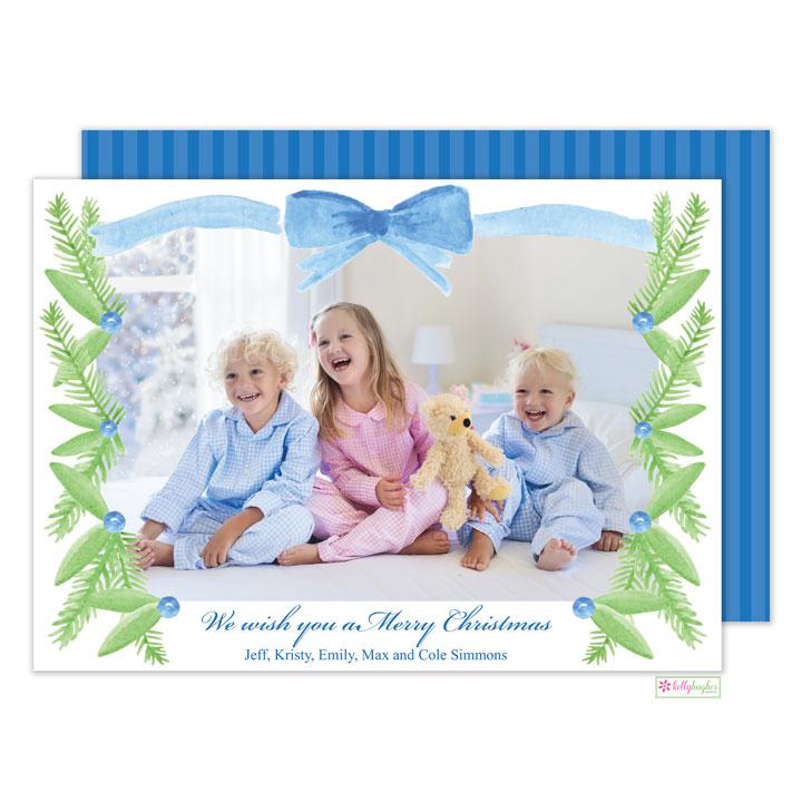 Tie a Blue Ribbon holiday card - Kelly Hughes Designs