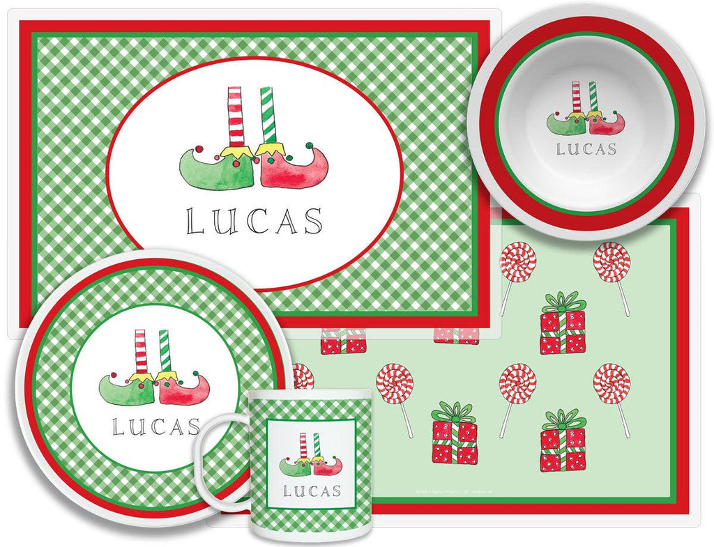 Christmas Elf Kids Dinnerware-Placemat + Plate + Bowl + Mug-Kelly Hughes Designs
