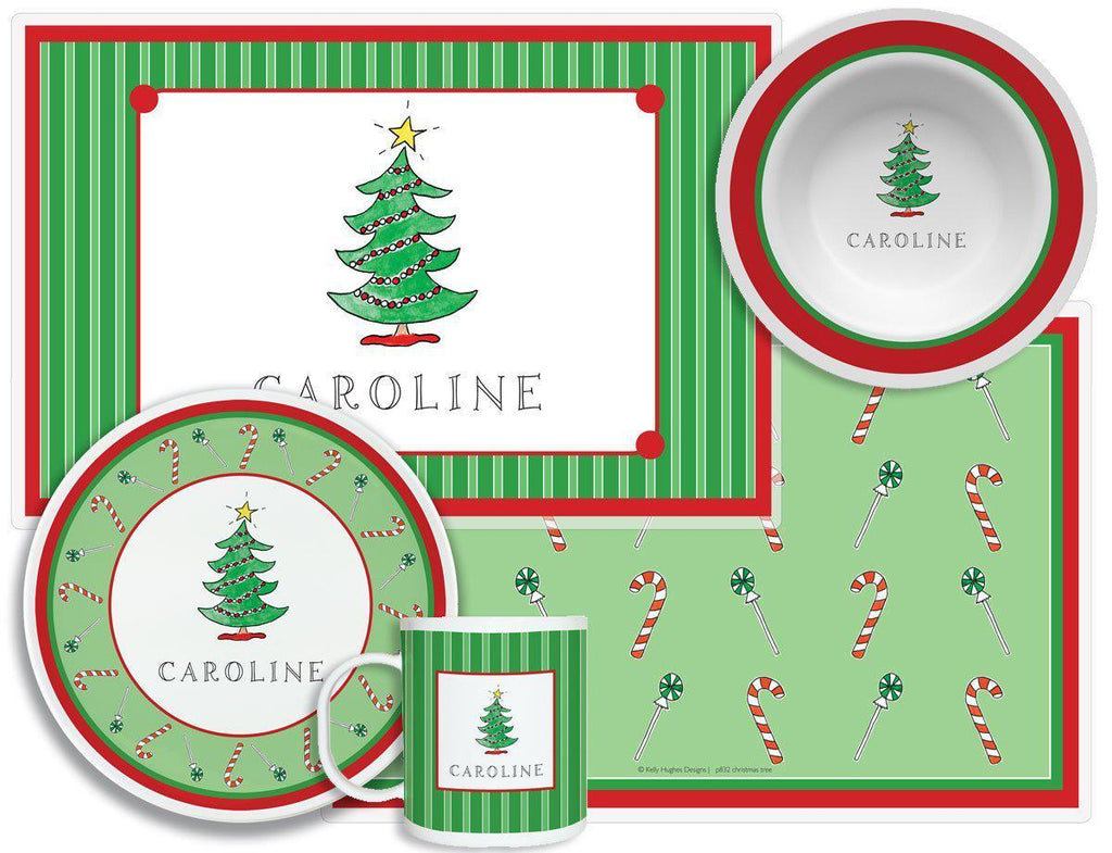 Christmas Tree Kids Dinnerware-Placemat + Plate + Bowl + Mug-Kelly Hughes Designs